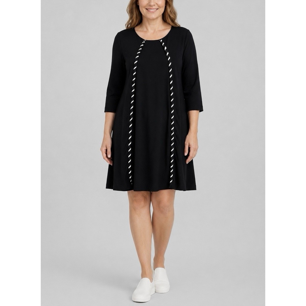 Isabel de Pedro Contrast Trim Shift Dress Womens 6 Black Mod Knit‎ Luxury Preppy